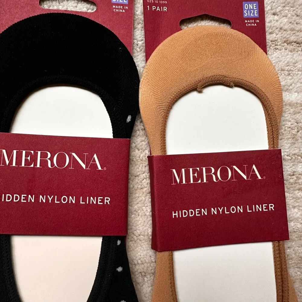 4 Pairs Merona and Peds Hidden Nylon Liner Socks - Black Pattern and Nude